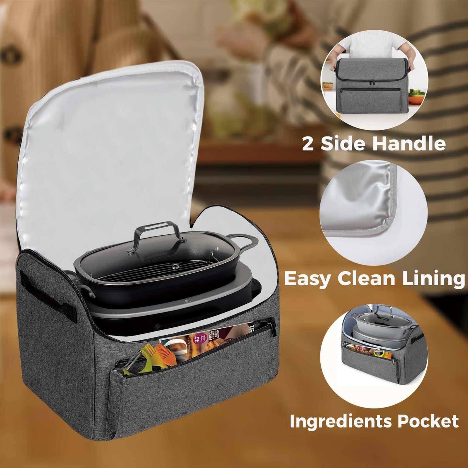 wasserdichte Tasche mit Zubehörtasche, tragbare Tragetasche für Camping, Picknick, Potluck, Outdoor-Reisen, Slow Cooker-Tragetasche, Reisetasche für Slow Cooker | Wasserdichter Tragbarer mit Zubehörfach, Einfach zu Reinigendes Innenfutter Hülle für Outdoo
