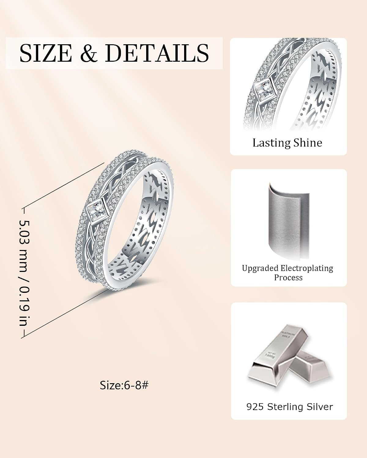 Celtic Eternity Wedding Bands Women - 925 Sterling Silver Cubic Zirconia Irish Promise Engagement for Her Size 5-9