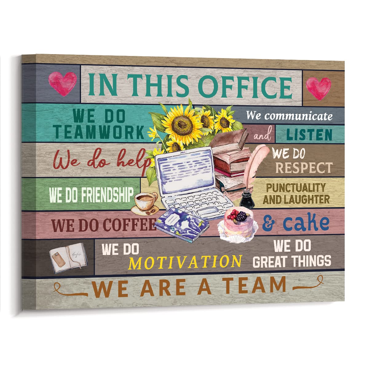 In This Office Motivational Wall Art Canvas,Rustic Office Teamwork Positive Inspirational Quotes Canvas Framed Wall Art Ready to Hang For Office Studio Wall Decor 12"x 15"