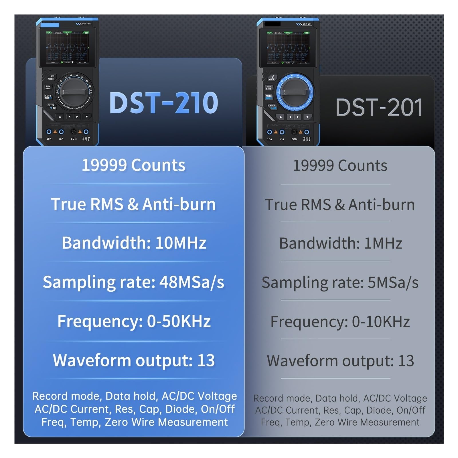 Osciloscopios, Osciloscopio portátil DST-210 de 10 MHz, multímetro 19999 recuentos y probador forma onda(DST-201 (1MHZ))