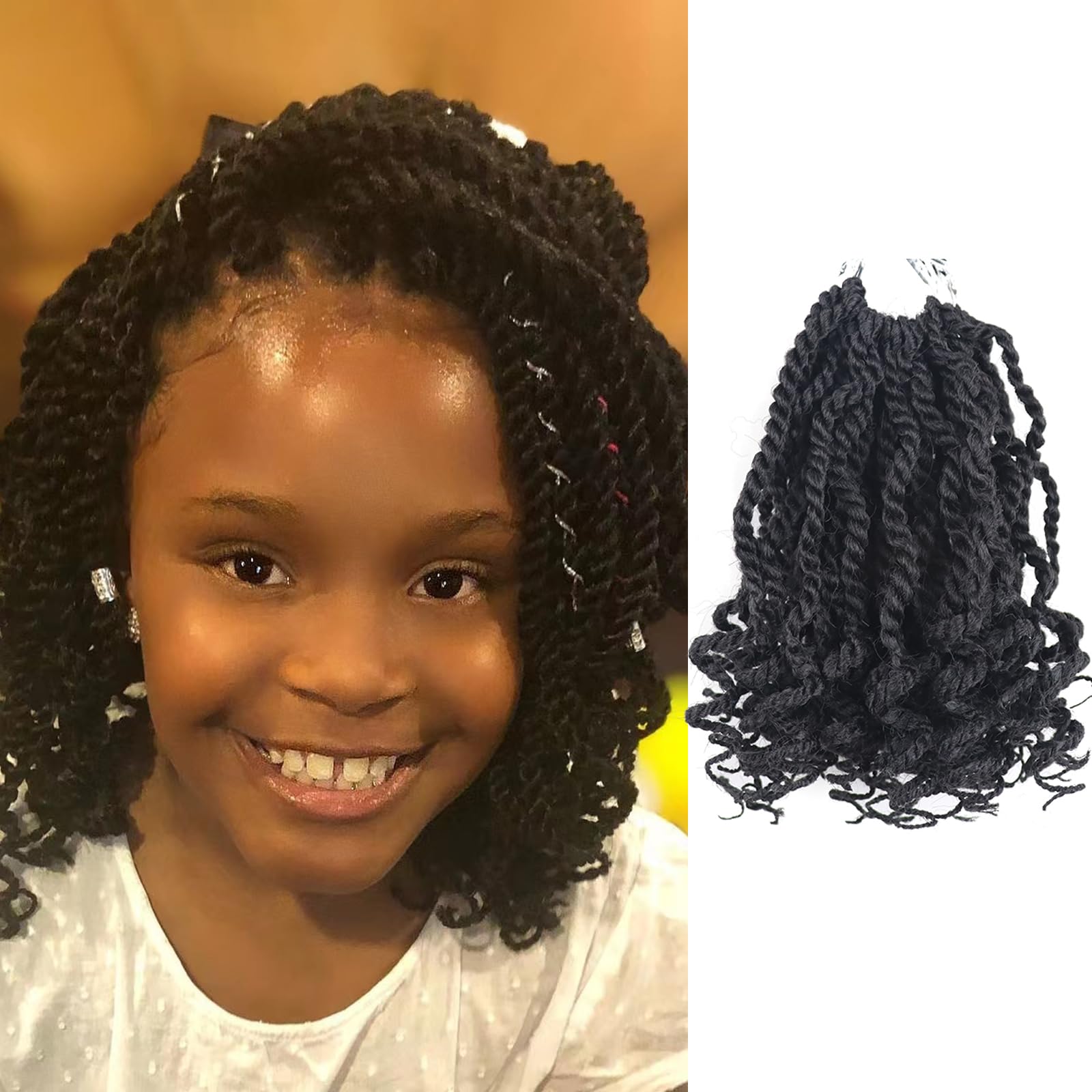 6 Inch Crochet Hair 8 Packs Wavy Senegalese Twist Crochet Braids with Curly Ends Pre Looped Kinky Twist 2 Strand Micro Crotchet Braid (6 Inch,1B)
