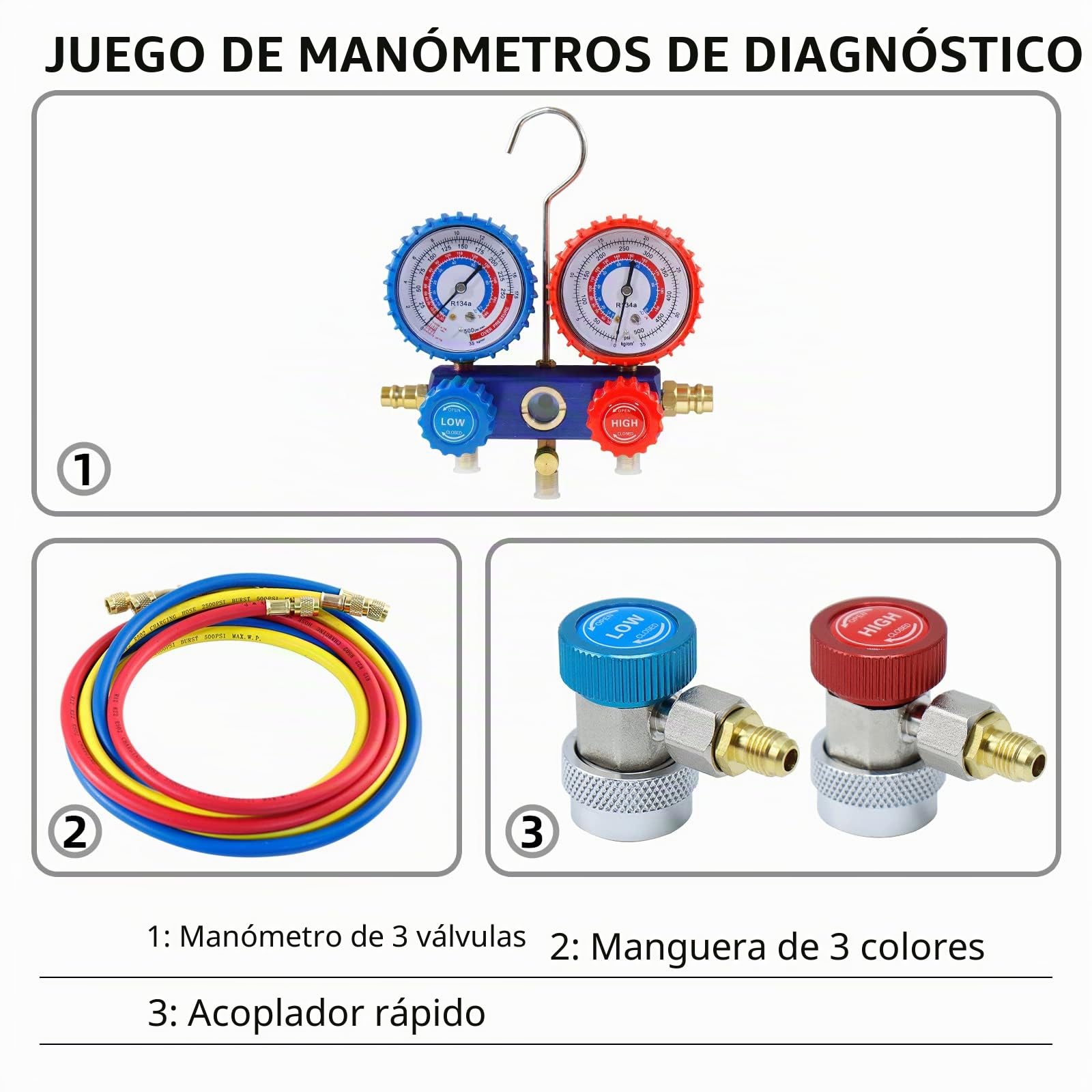 Reloj de presión de válvula de A/C, herramienta para comprobar el aire acondicionado del coche, dispositivo de prueba