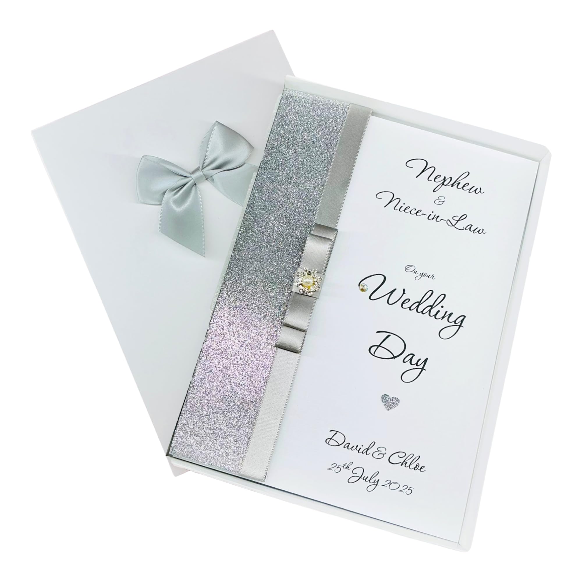 Nephew & Niece-in-Law Wedding Day Card - Personalised Greeting Card, Congratulations Gift - A5 Card - 18 Colours to Choose - LUXURY BOW (Luxury Bow - Nephew & NIL)