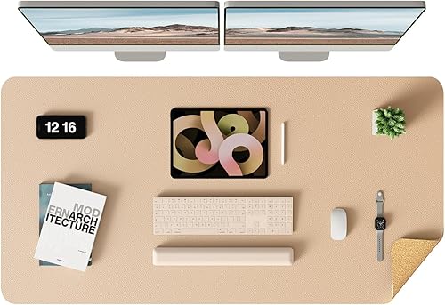 Miniatura 11 de YSAGi - Almohadilla de escritorio de doble cara, de cuero, protector de almohadilla de corcho ecológico, grande, impermeable, para oficina/hogar