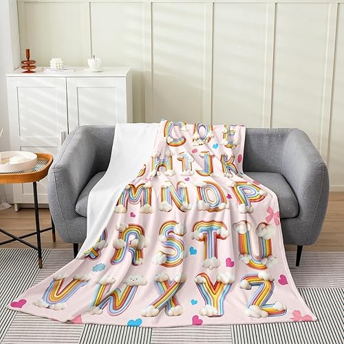 Miniatura 19 de Erosebridal Initial Letter N Fleece Throw Blanket 40"x50" - Ultra-Soft for Couch Sofa Bed,Monogrammed Flannel Blanket,Kids Kawaii Bows Fuzzy Plush