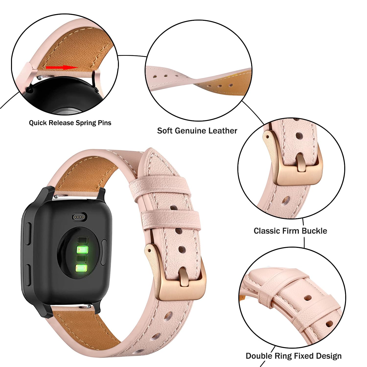 Issinlky 20mm Leather Business Band for Garmin Venu 2 Plus, Venu 2, Sq, Sq Music, Vivoactive 3, 5, Vivomove HR, Forerunner 55 - Image 2