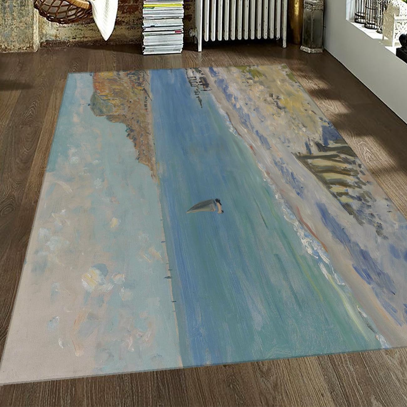 Tapis Poils Ras Monet Coastal Beach 100x150 cm Style Élégant et Épuré