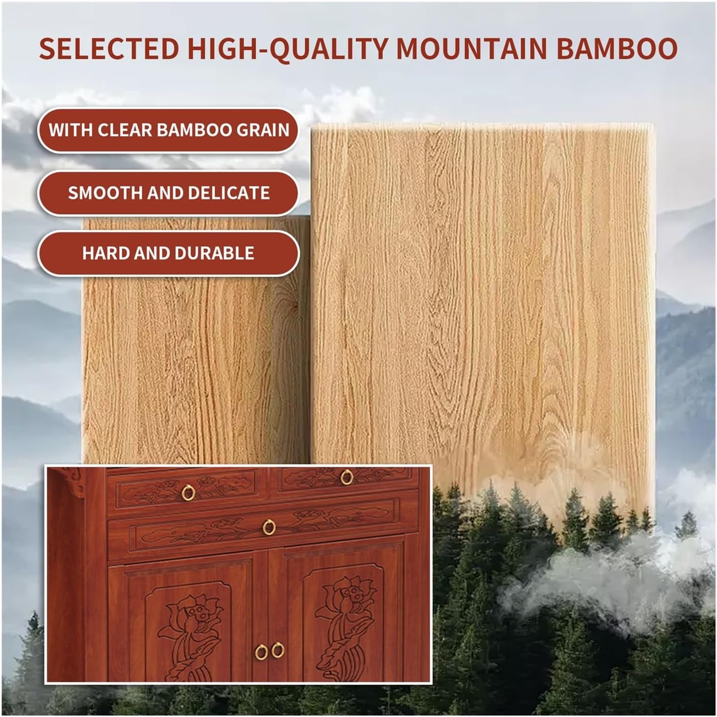 Altar Table with Storage, Buddhist Altar Table, Bamboo Altar Cabinet with Doors, Meditation & Prayer Shrine, Chinese Pooja Offering Table (42.52x42.52x19.21in)