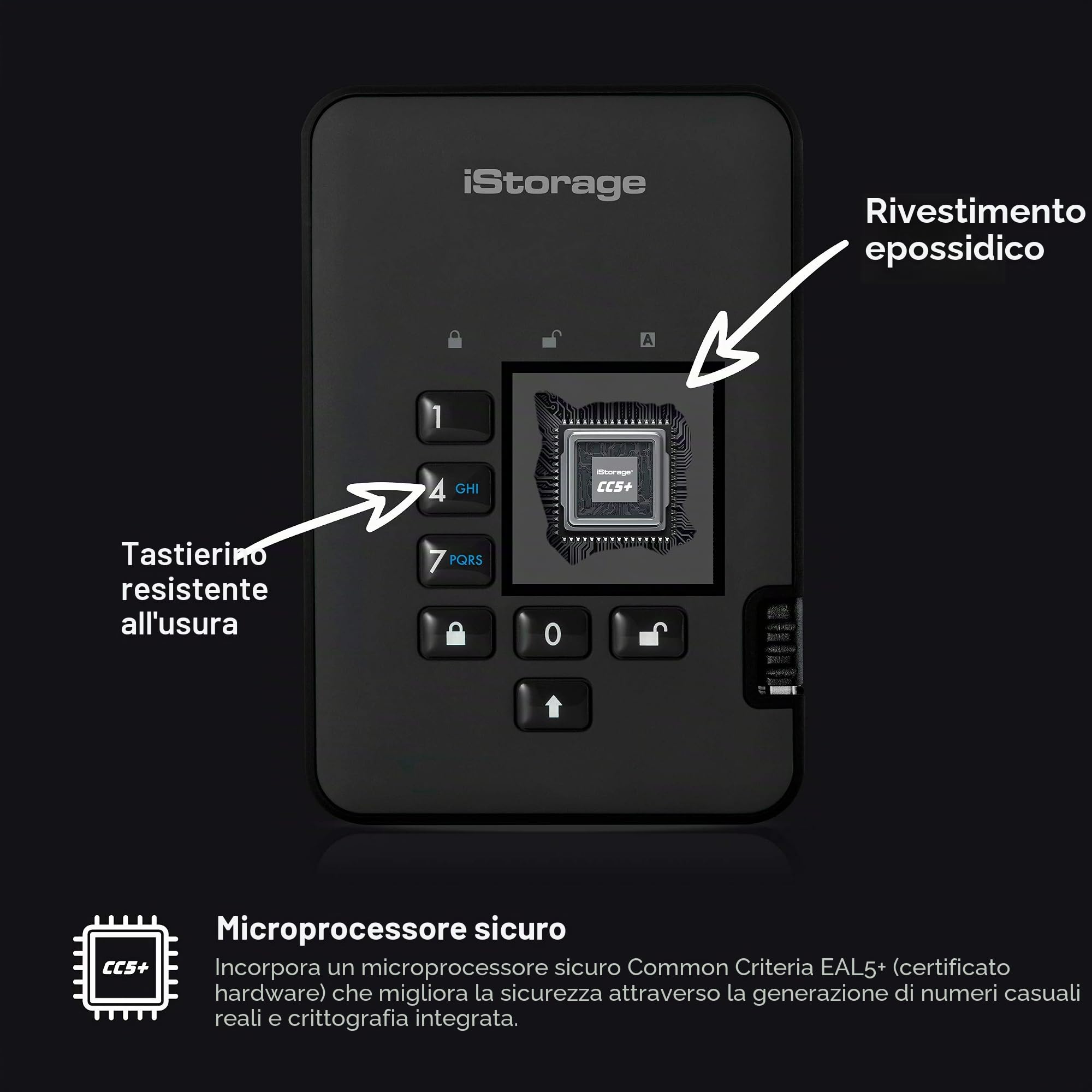 iStorage diskAshur2 HDD 1TB Nero - Disco rigido portatile sicuro - Protetto da password - Resistente alla polvere e all'acqua - Crittografia hardware