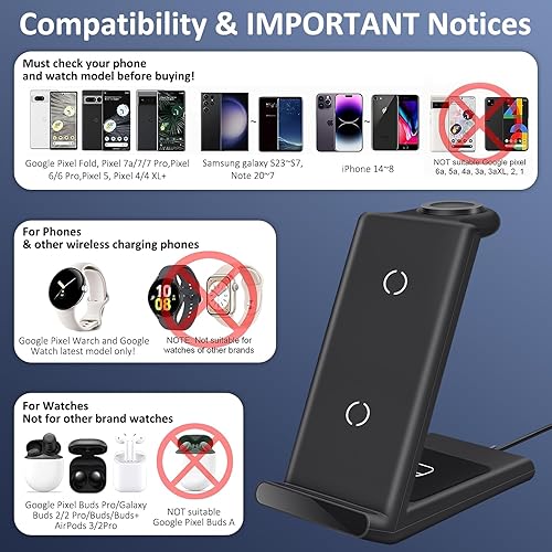 Miniatura 7 de Cargador inalámbrico para Google Pixel Watch, estación de carga de píxeles 3 en 1 para Google Pixel 77A7 Pro66 Pro543XL, cargador inalámbrico con