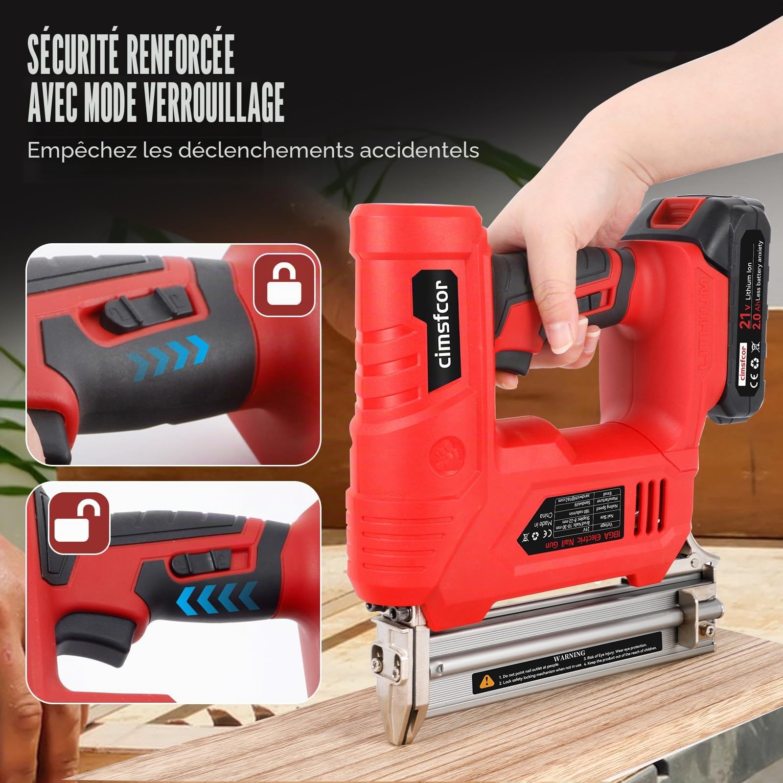 Cloueuse Electrique Sans Fil 18GA 21V, Agrafeuse Electrique avec 2 x 2.0Ah Batterie et Chargeur, avec 2000 Clous Brads +2000 Agrafes pour Travail du bois, Projets de Tapisserie Ameublement