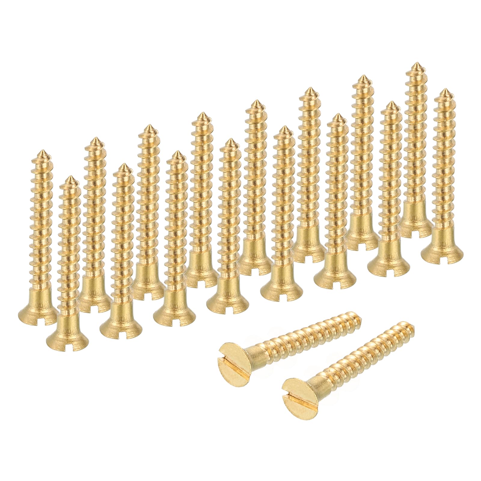 sourcing map Wood Screws, M2.5 x 20mm Brass Slotted Flat Head Self Tapping Screw Quick Metal Self-Tapping for Indoor Household Appliances Furniture Woodworking Pack of 28