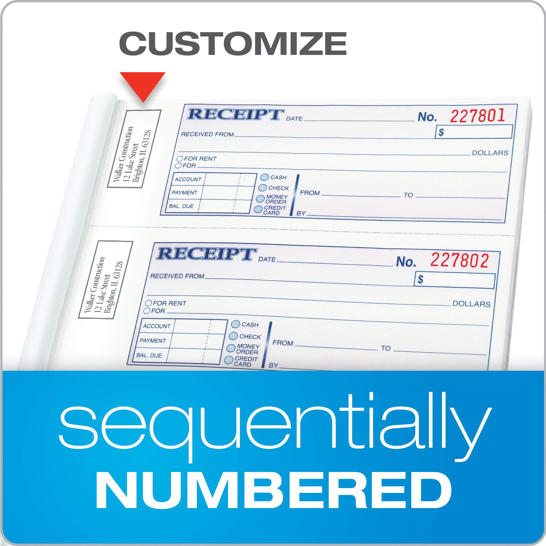 Adams Money and Rent Receipt Book, 3Part, Carbonless, White/Canary