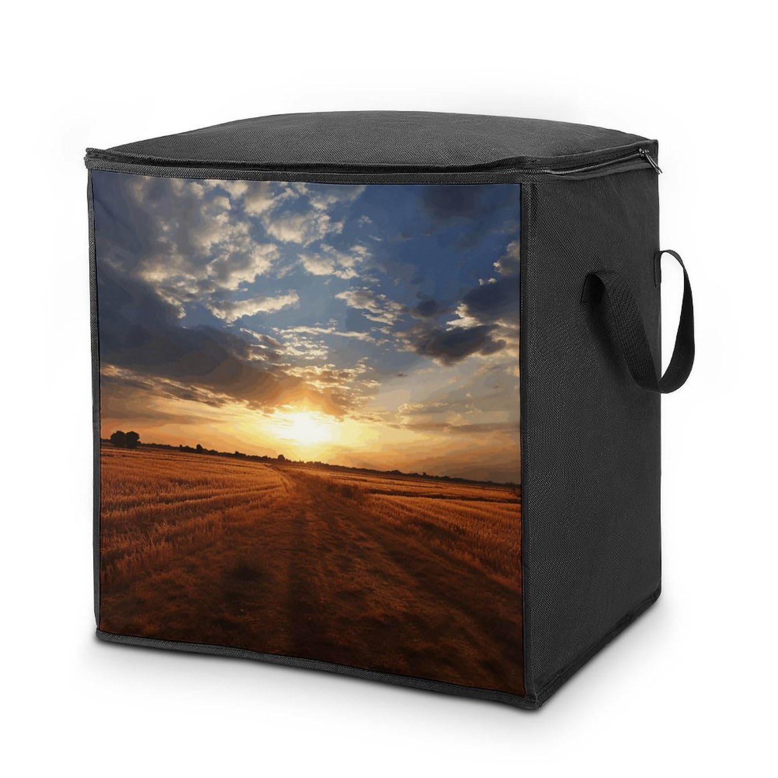 70L Field Sunrise Storage Bag With Zipper Closet Organizers with Handle for Home Storage Organizer for Blankets Quilts Clothes Comforter Bedding And Pillows