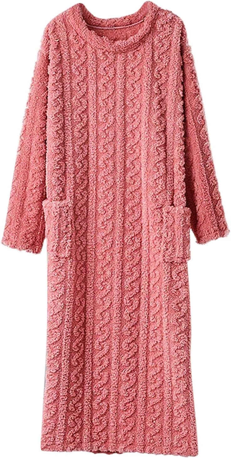 HGps8w Women's Flannel Nightgown Fuzzy Fleece Sleepdress Loose Crewneck Plush Warm Winter Pullover Nightdress with Pockets