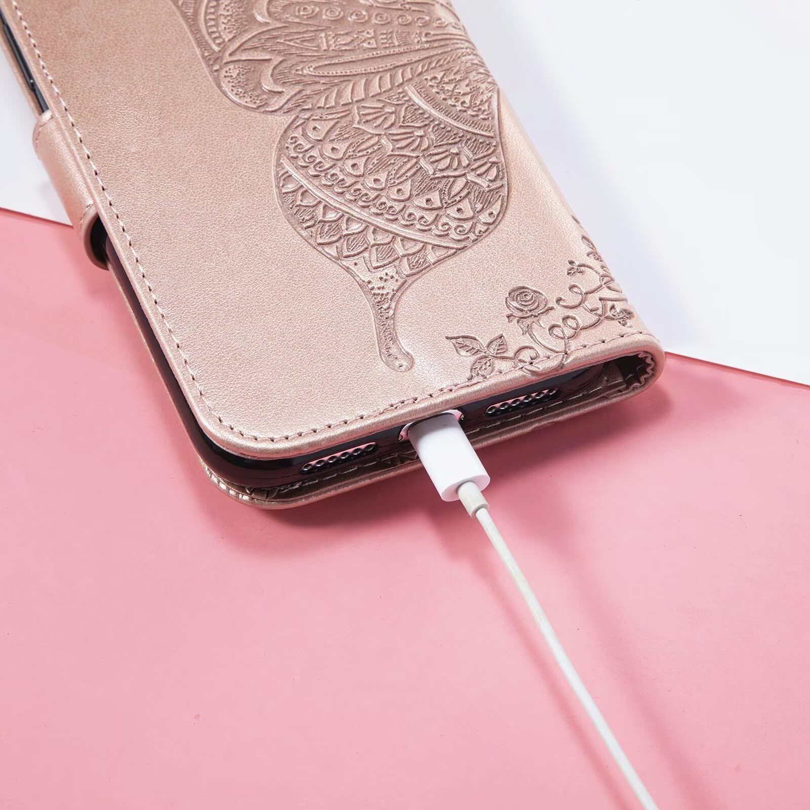 EASSGU Custodia A Libro Per ZTE Blade V60 Vita, Cover In Pelle Con Portafoglio, 3 Slot Per Carte E Chiusura Magnetica, Oro Rosa - 3