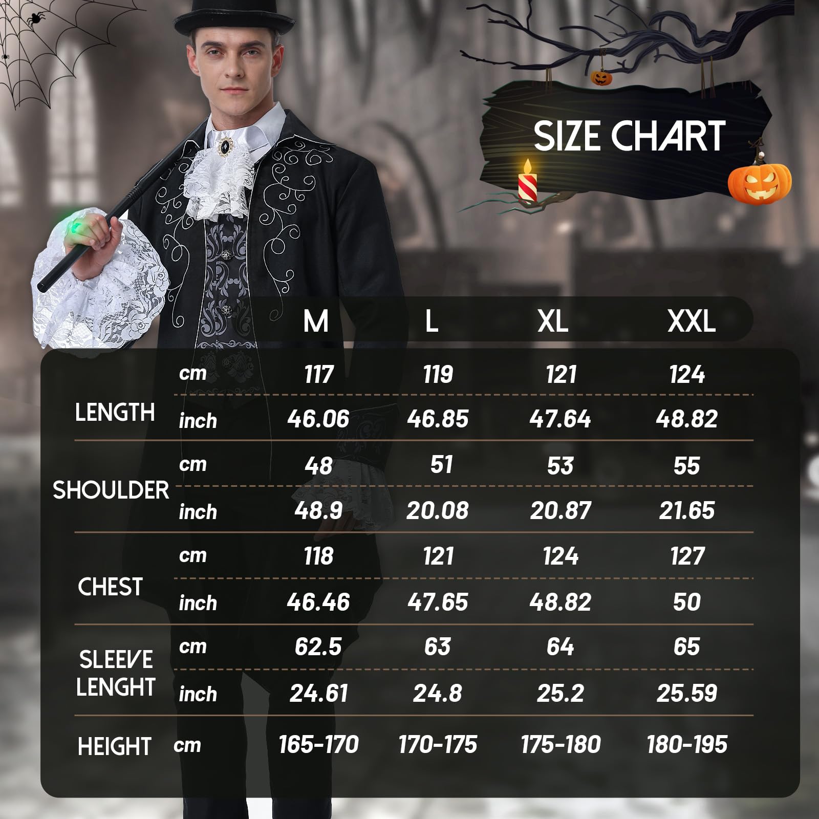 IEEILULU Veste Steampunk pour Homme, Médiéval Veste Victorienne Manteau, Gothique Renaissance Gothique Homme Steampunk avec Dentelle Jabot Menottes pour Halloween Cosplay