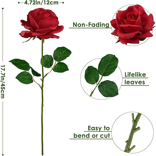 Miniatura 102 de Eyamumo Flores falsas, rosas artificiales de seda sintética al tacto real para decoración de bricolaje, fiesta de boda, decoración de oficina