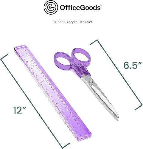 Miniatura 9 de OfficeGoods Juego de escritorio de acrílico de 3 piezas, incluye regla, removedor de grapas, tijeras, accesorios de escritorio funcionales y