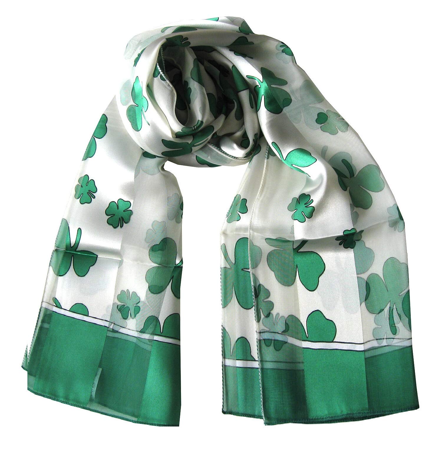 Mytoptrendz Unisex Cream- Green Border Mytoptrendz® Shamrock Scarf Celtic Irish Green Luck Clover Printed Soft Lightweight Neck Wrap (Cream- Green Border)