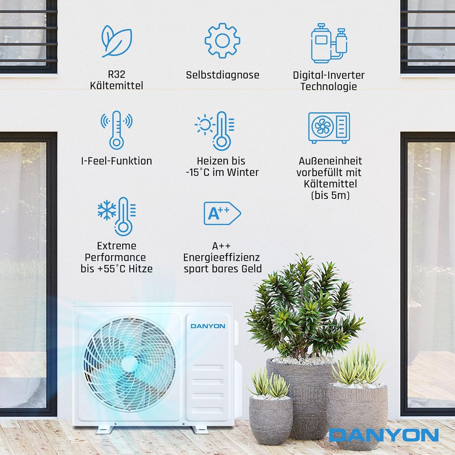 Danyon Multisplit Klimaanlage 3 Innengeräte - 27000 BTU - 7,9 kW - Inverter Klimagerät mit Heizfunktion, WiFi und Smart-Home - sehr leise & energiesparend, Splitgerät vorgefüllt