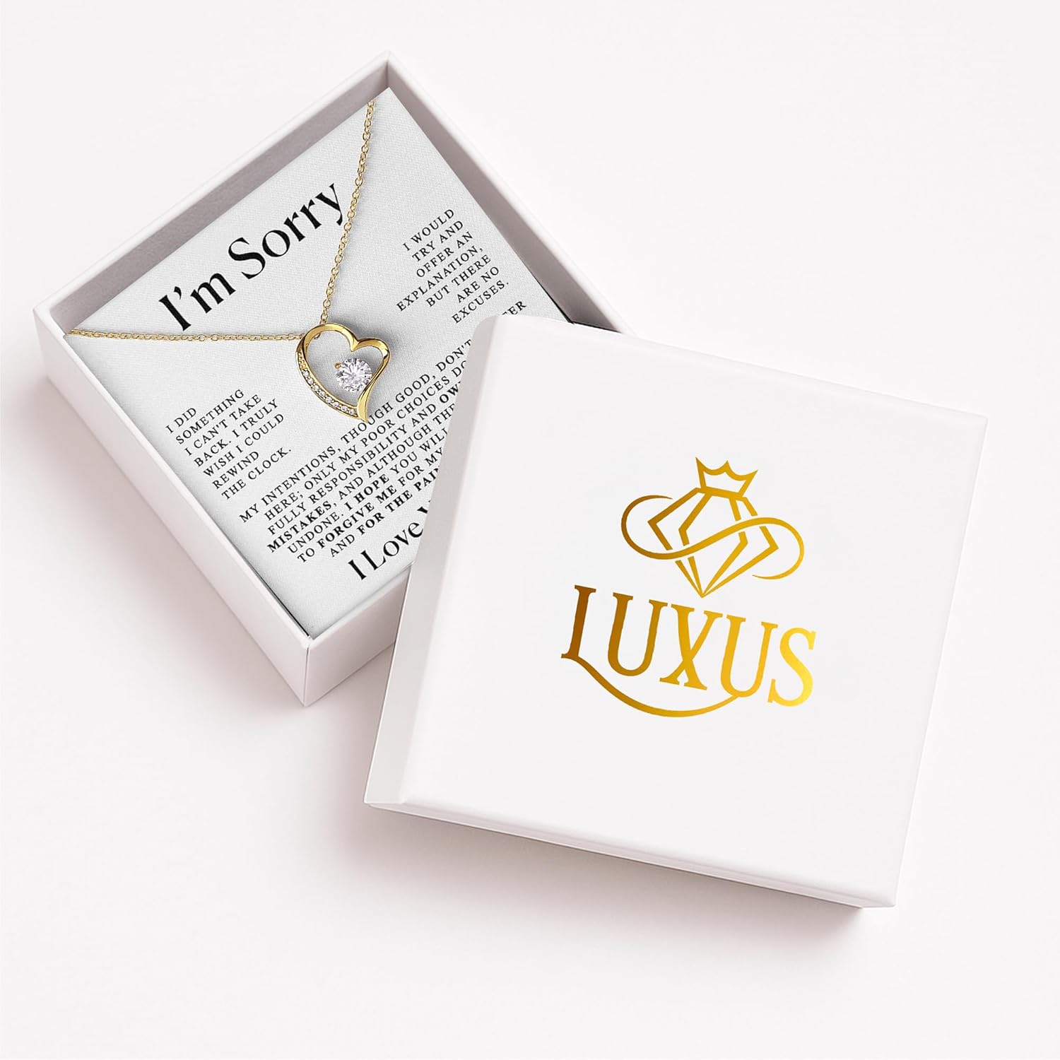 LUXUS™ 18K Gold Heart Necklace with Cubic Zirconia – Valentine’s Day Apology Gift for Her, Romantic Love Necklace for Girlfriend or Wife - Image 3