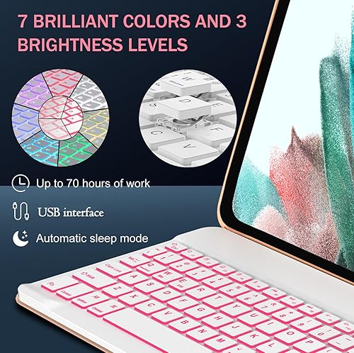Miniatura 3 de FARYODI Funda con teclado retroiluminado para Galaxy Tab A8 de 10.5 pulgadas 2022, 7 colores retroiluminados, teclado inalámbrico Bluetooth