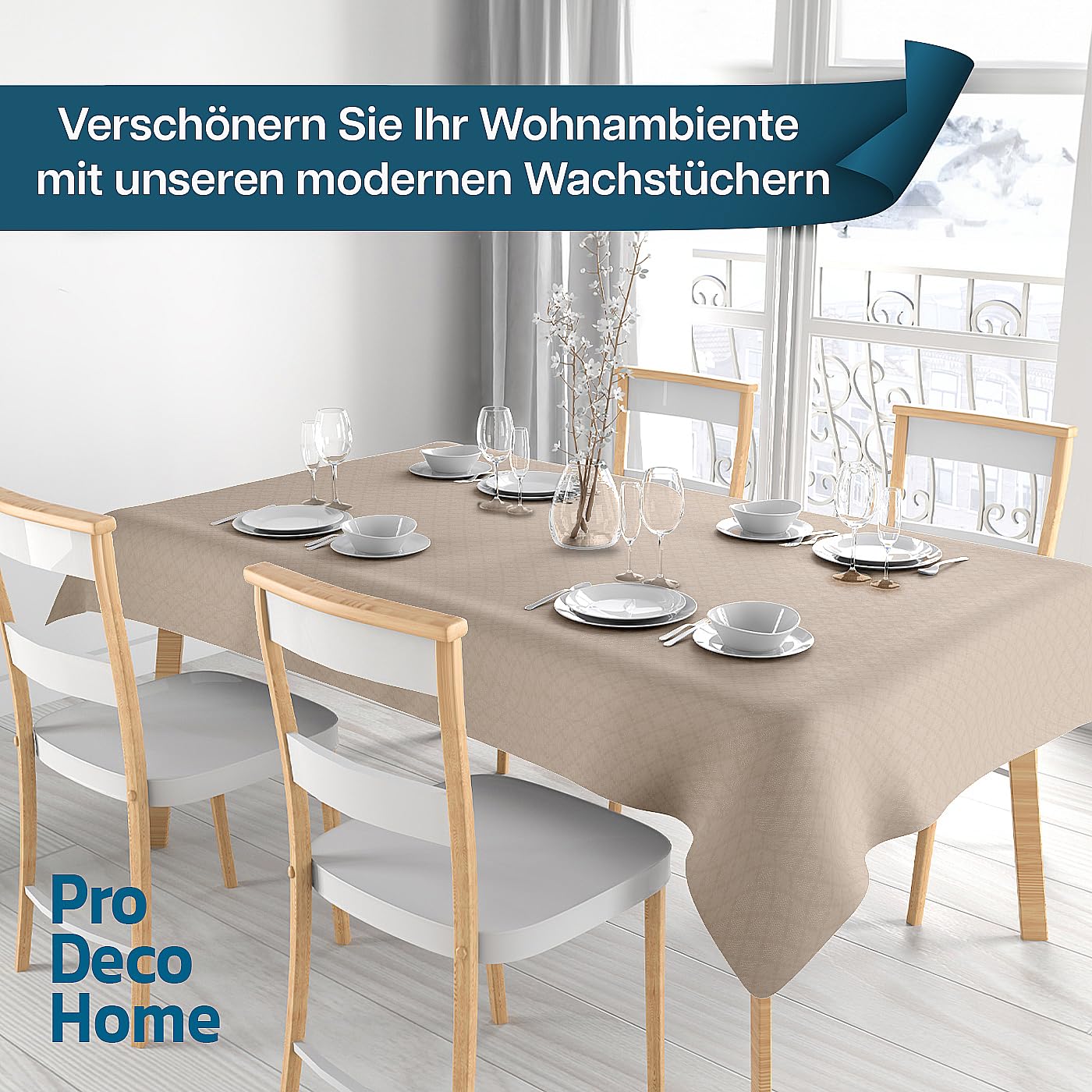 Wachstuch Tischdecke Creme - Abwaschbar Für Innen & Außen 80x100cm