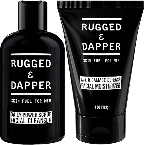 RUGGED & DAPPER - Paquete de limpiador facial Daily Power Scrub y paquete de humectante facial de defensa de la edad
