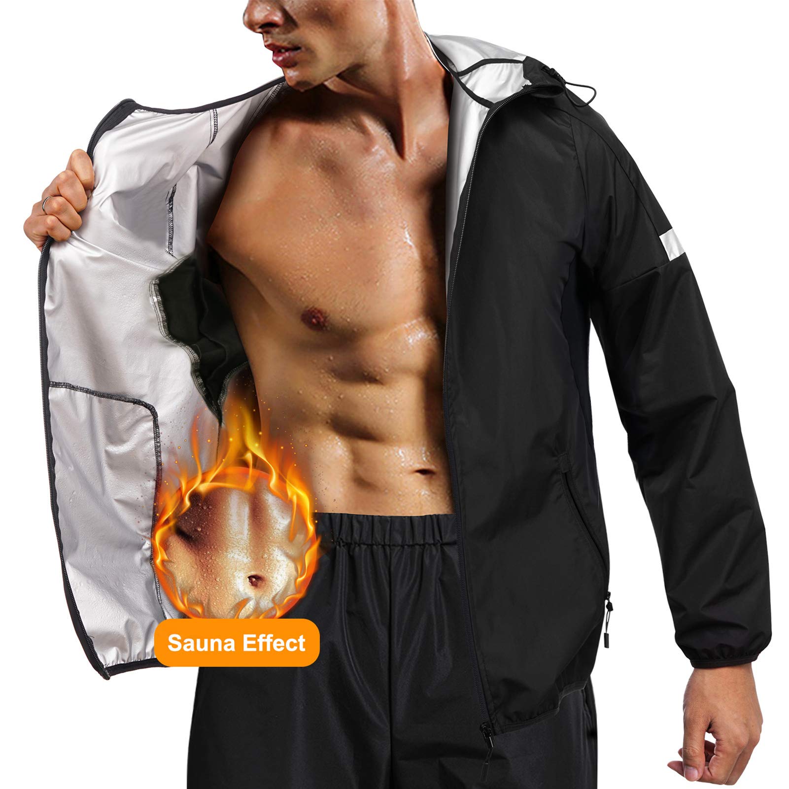 Junlan Sauna Suit for Men Sweat Jacket for Men Sweat Sauna Pants Gym Workout Sweat Suit