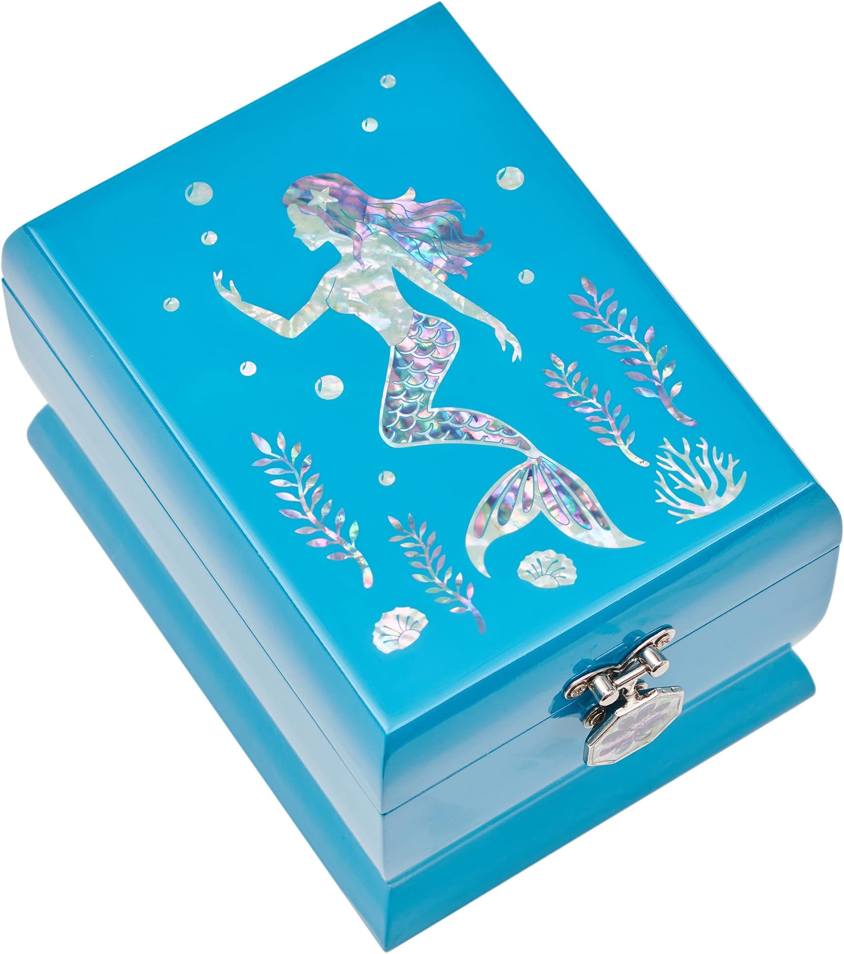 MADDesign Mother of PearlJewelry Box Two Levels Removable Ring Tray Mermaid (Turquoise)