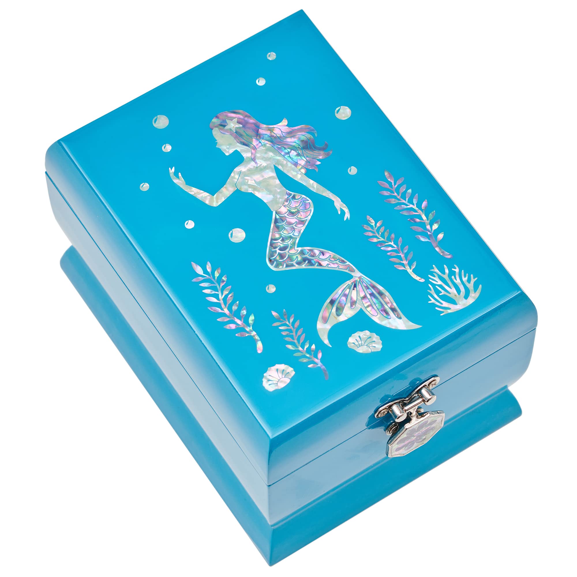 MADDesign Mother of PearlJewelry Box Two Levels Removable Ring Tray Mermaid (Turquoise)