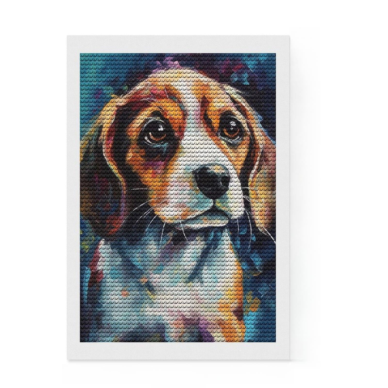 Junmoney Beagle Puppy Art Diamond Painting Canvas Set 8"x12", Calming Craft to Unwind, with Tool Kit, Office Decor, Christmas Gift