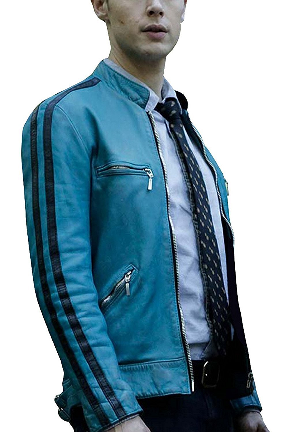 Aksah Fashion Men's Dirk Gentlys Detective Agency Samuel Holistic Blue Leather Jacket