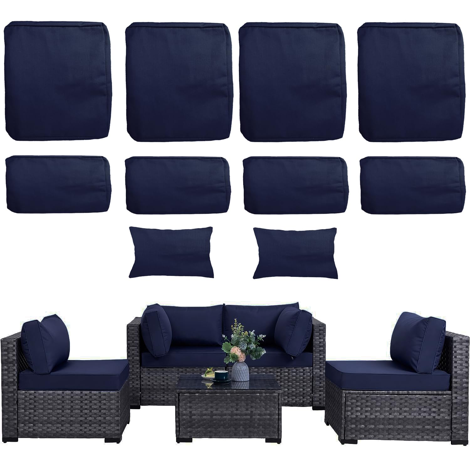 Patio Cushion Covers for 5 Pcs Patio Furniture Sets, 10 Covers Patio Furniture Cushion Covers for Seat and Back, Water Repellent Outdoor Cushion Covers Replacement