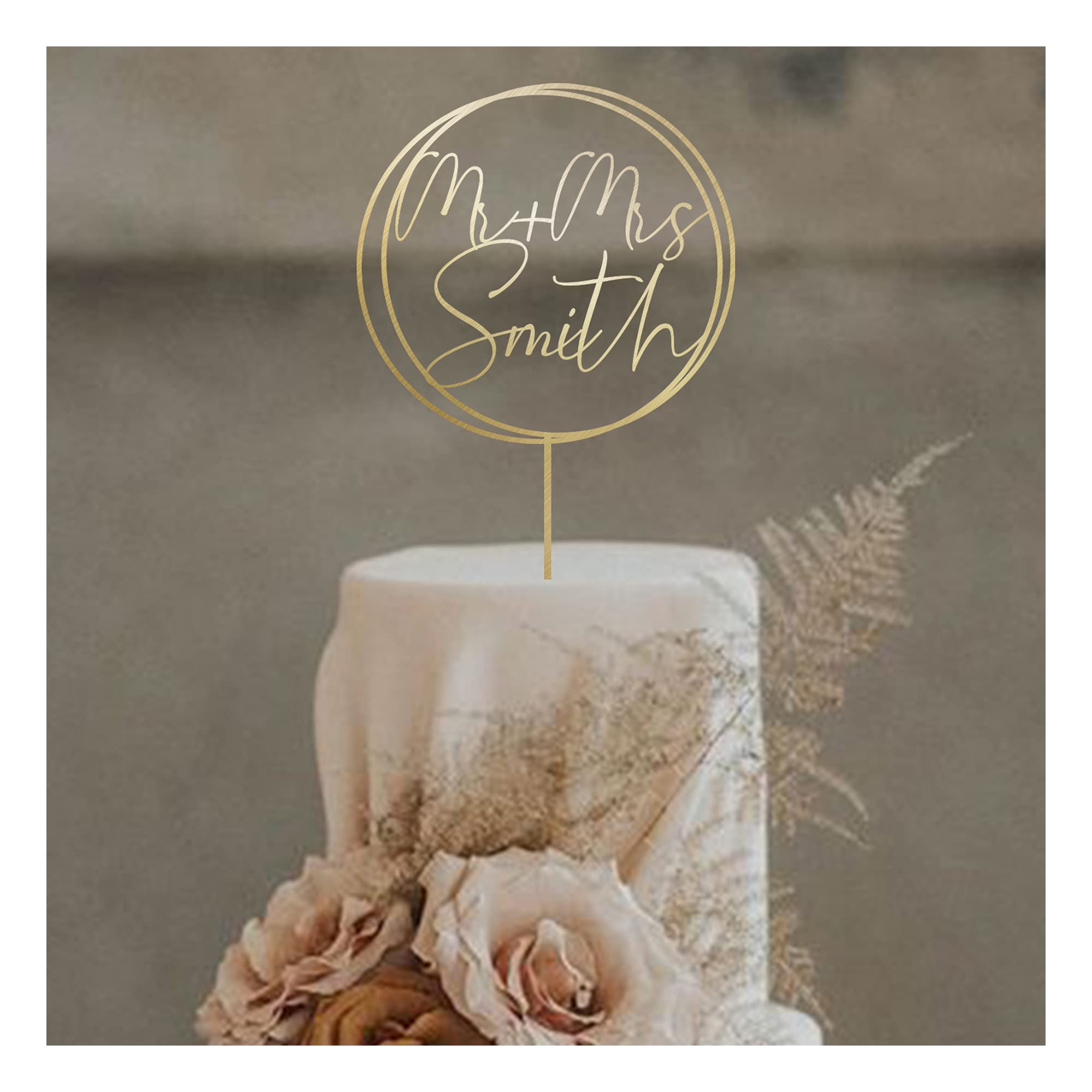 Pomchick - Script Initial Wedding Wooden Cake Topper 4mm thickness wood Elegant Gold Personalised with a letter Custom Engagement Decor CR3