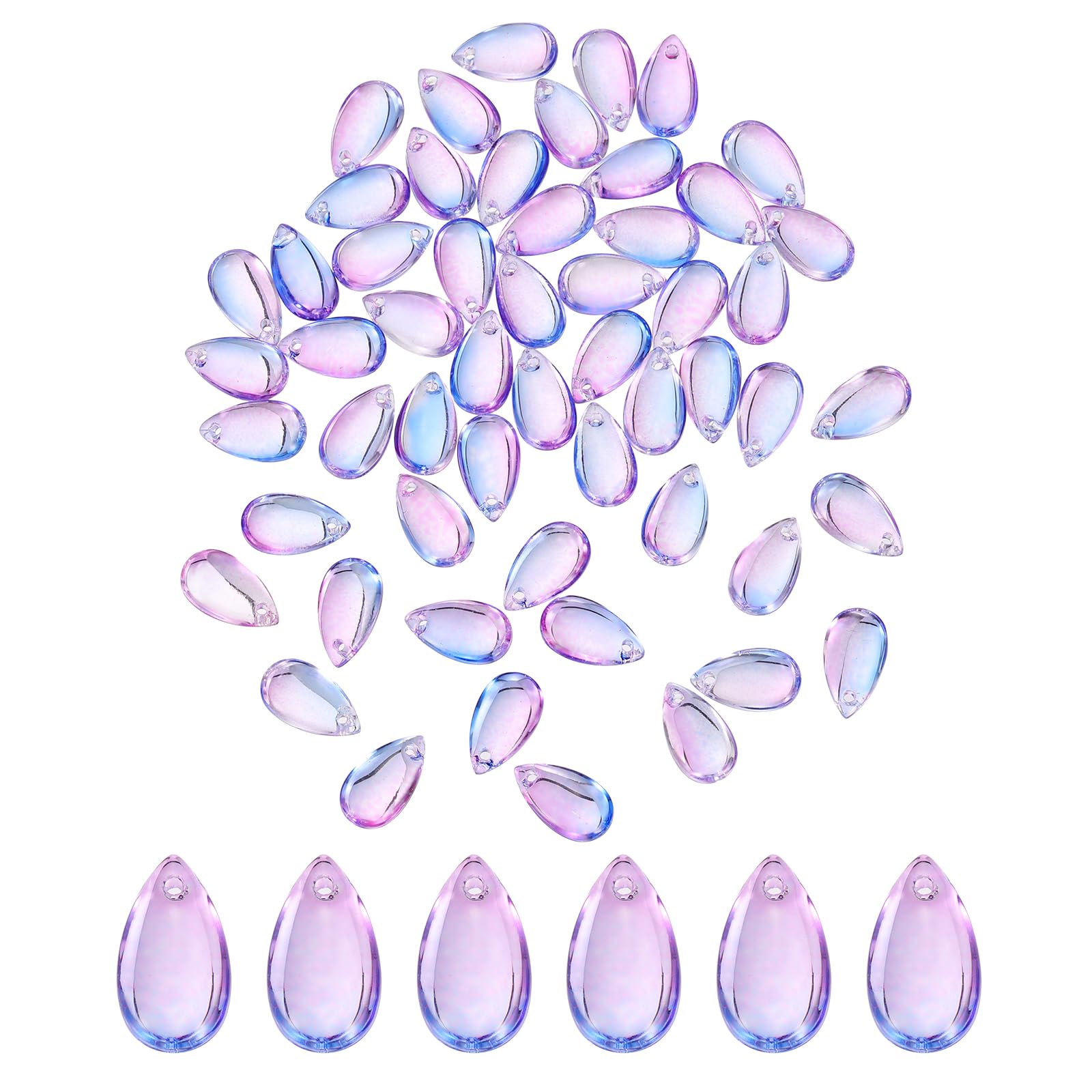 sourcing map 60 Pcs Teardrop Crystal Glass Beads, 8x14mm Teardrop Glass Charm Pendants Water Drop Beads Top Drilled for Jewelry Making DIY Craft Bracelets Necklace, Blue-Purple
