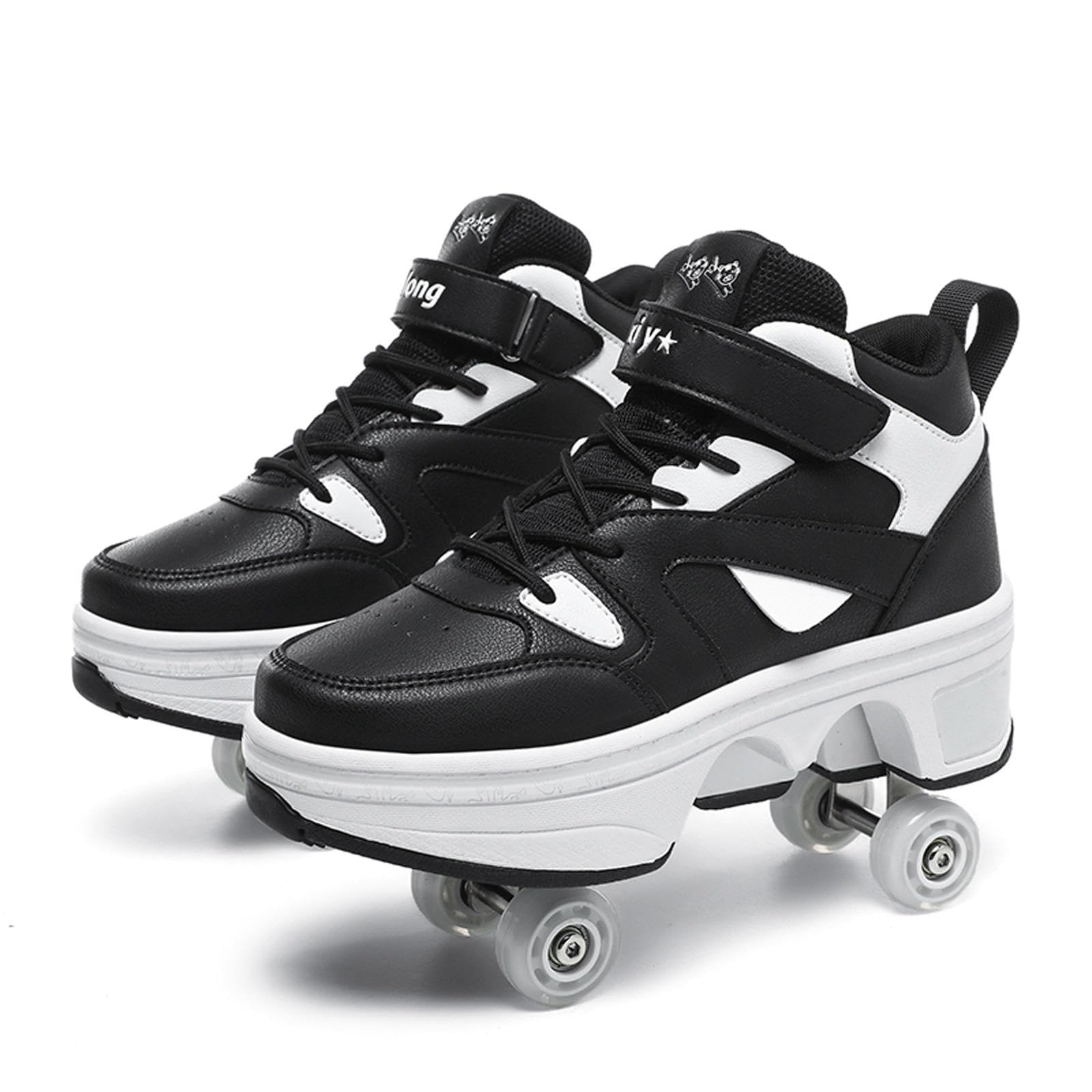 Sneakers Roller Scarpe da Skateboard Sneakers con Ruote Sport Ginnastica Moda Multiuso Kick Roller Shoe,Black-36