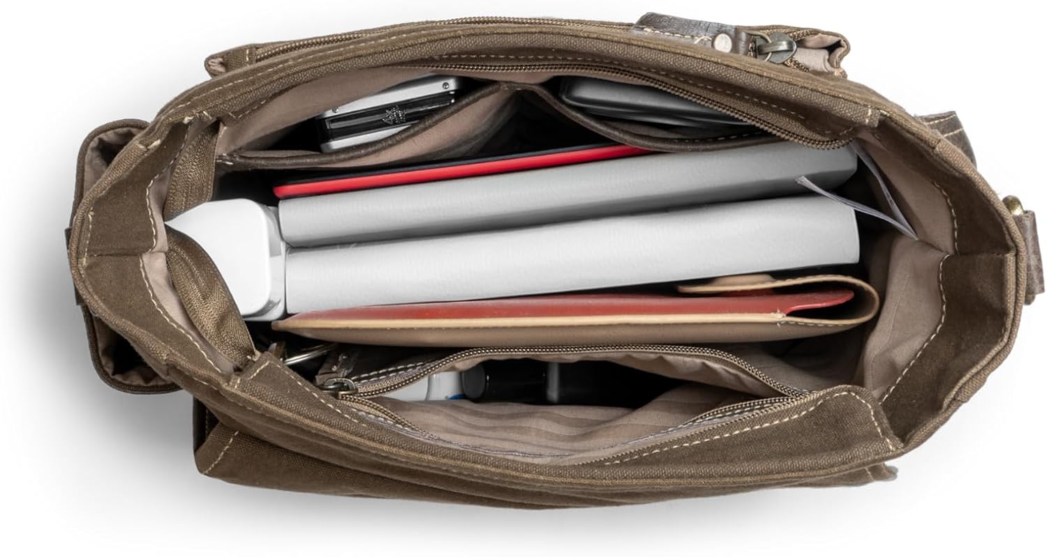 No7 Bourbon Crossbody Bag for Men & Women | Upcycled Vintage Canvas & Leather | Multi Pockets Bag | Hobo Bag - Fade Brown - Image 7