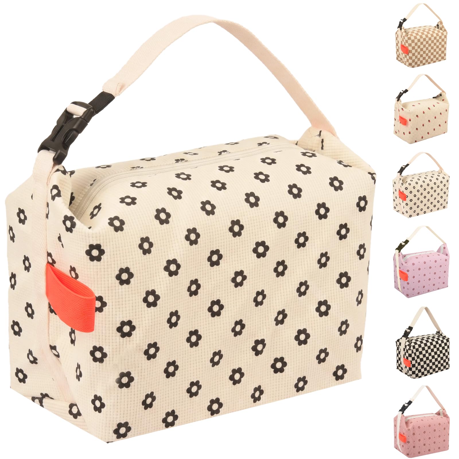 Arae Large Capacity Lunch Bag with Thick Aluminum Foil Insulation, Waterproof and Oil-Resistant Bento Pouch, Corduroy Material for Food Storage, Extend Flower - Beige โ image 1