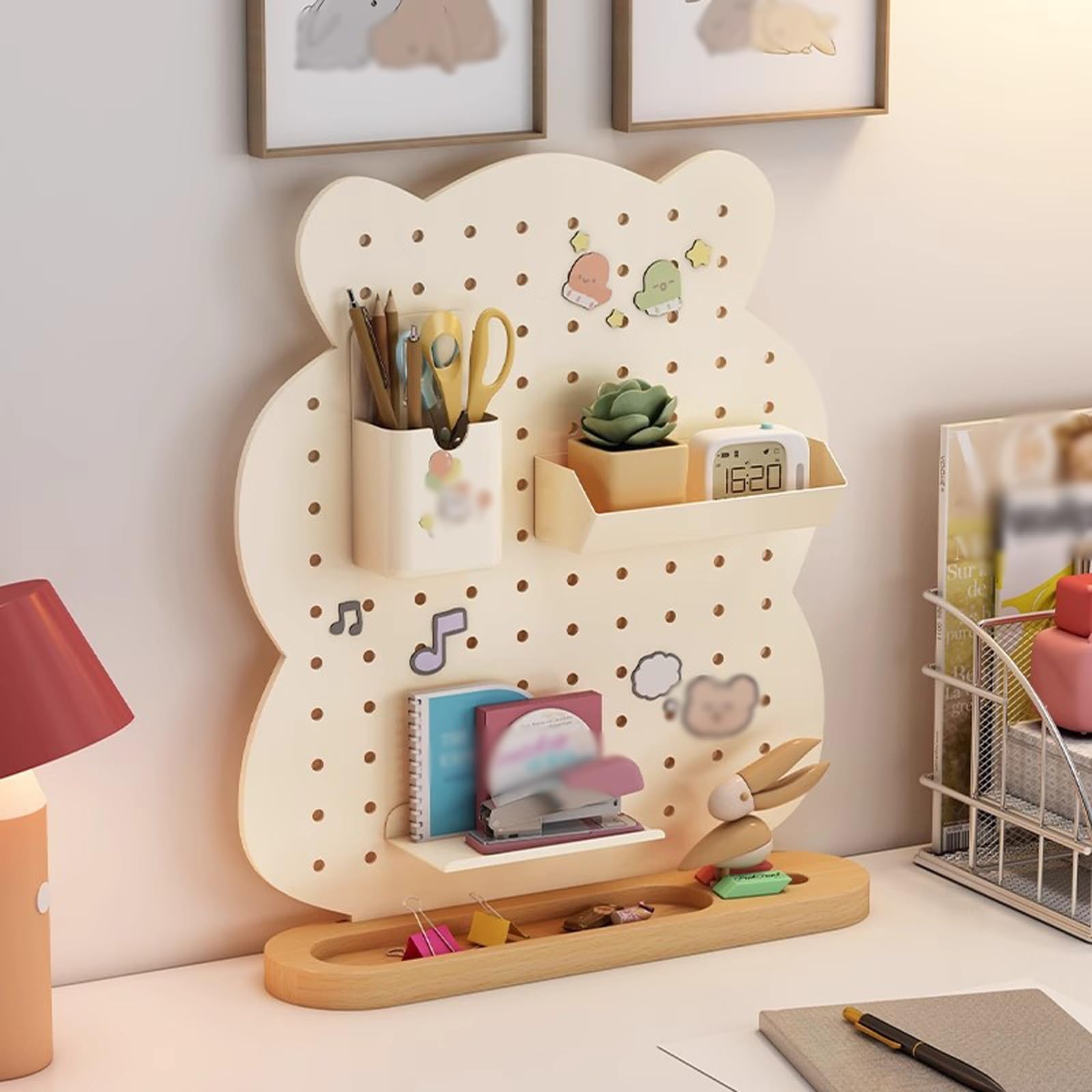 Banco da Lavoro Garage Pannello Porta Attrezzi, Pannello Forato con Base in Legno Massello, Scaffale Portaoggetti con Gancio per Pannello Forato, per Ufficio, Dormitorio, Scrivania di Casa(33.7*39.4cm