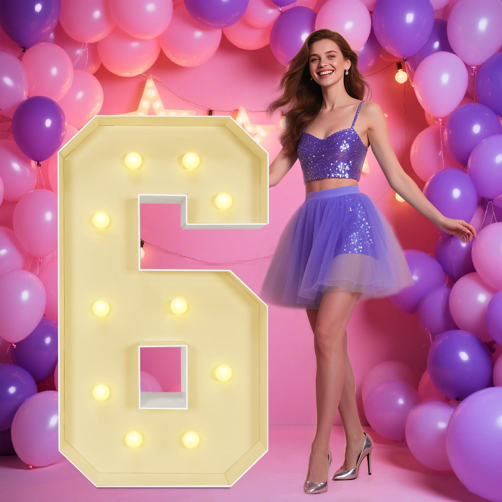 3.3FT Marquee Light Up Numbers 6, Big Marquee Letter for Baby Shower Birthday Engagement Wedding Party Decor 2026 Graduation Grad Decorations, Easy to Assemble,100cm/40in