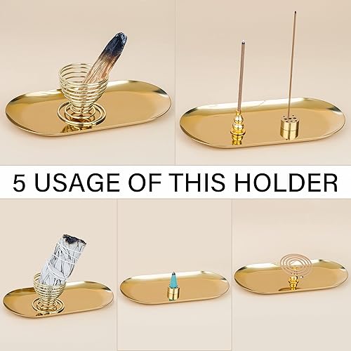 Miniatura 4 de ZenBless Soporte de incienso 5 en 1, soporte de Palo Santo, soporte para salvia, quemador de incienso para varillas de incienso, bobina, conos de