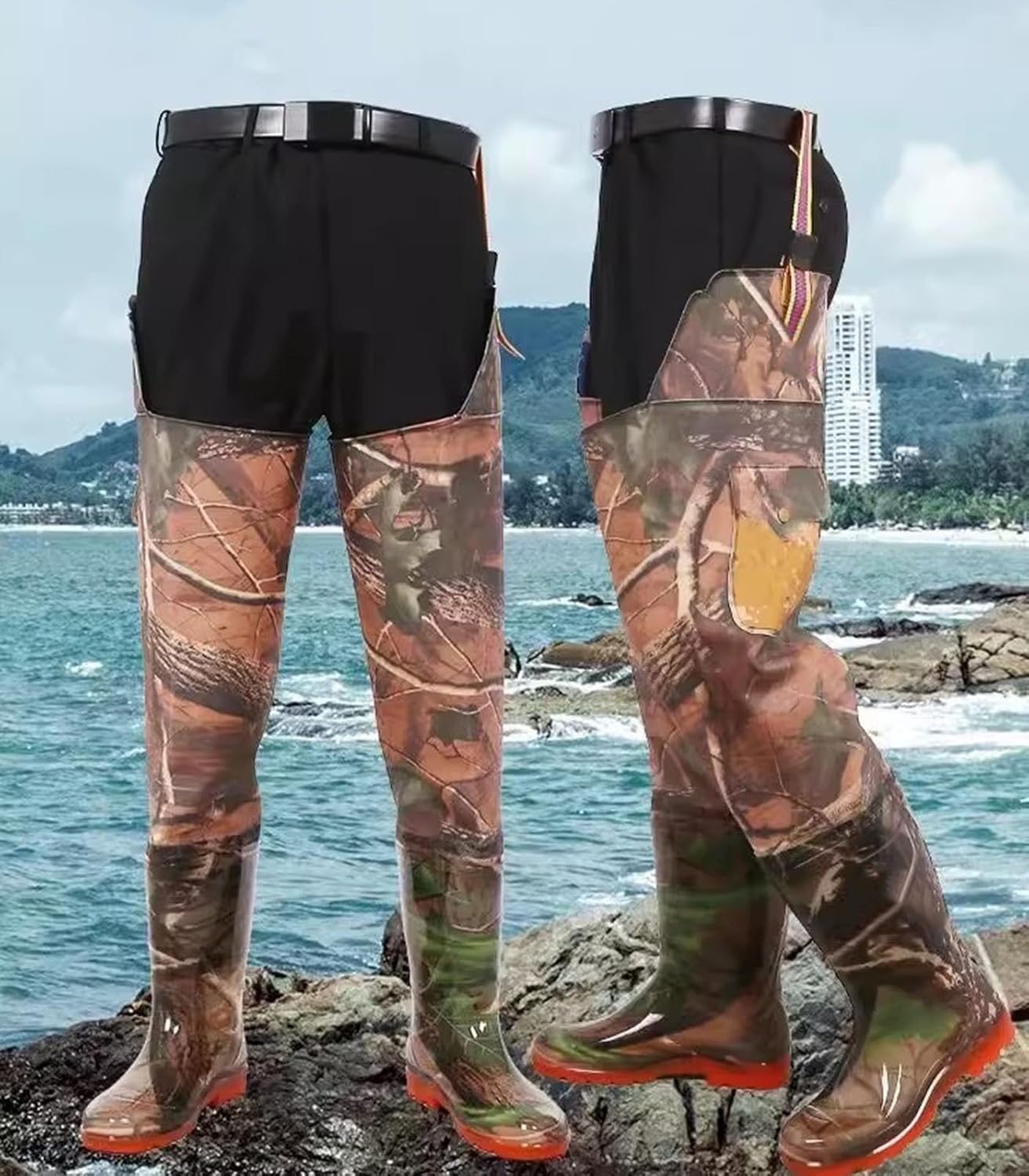 EPANO LXXW Waders Pesca Scarpe Impermeabili in PVC a Forma di Rana, Stivali Impermeabili da Esterno con Tasche, Stivali da Pioggia Alti, Stivali da Pesca Alti Fino al Ginocchio(7)