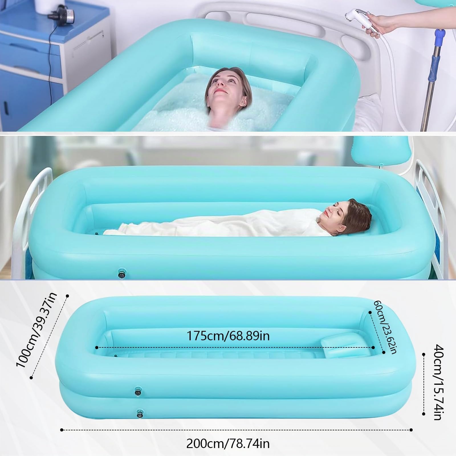 Vasca per Doccia, Vasca da Bagno Gonfiabile, Set Vasca da Bagno Doccia Gonfiabile Medica, Sistema Doccia Portatile sul Comodino, Sistema Doccia con Pompa per Anziani/Disabili/Costretti a Letto