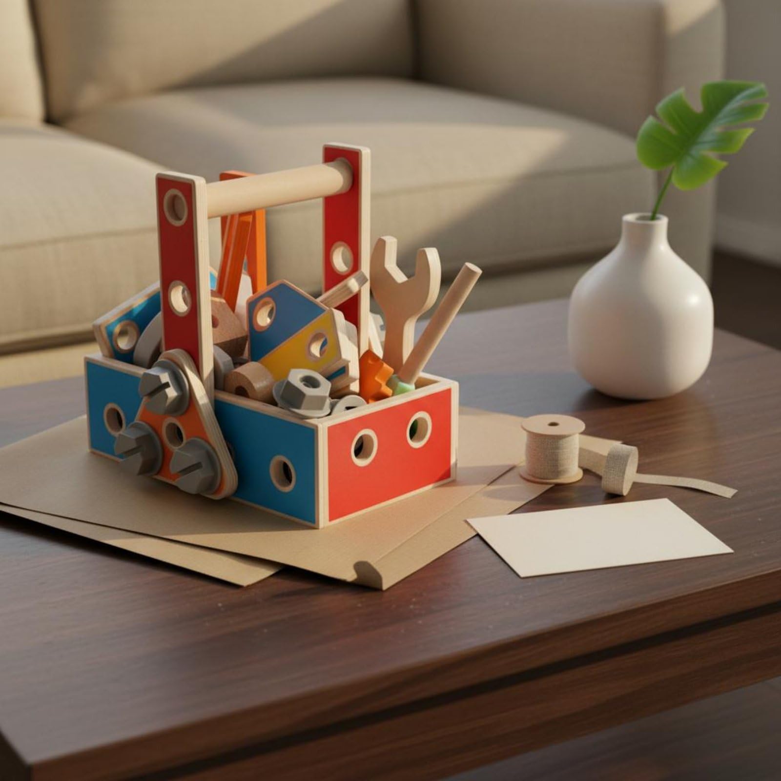 Blocchi Riparazione Bambini Set Costruzioni Legno Kit Attrezzi Bambino Dadi E Bulloni con Chiave E Cacciavite Ispirato a Scenari Reali di Riparazione