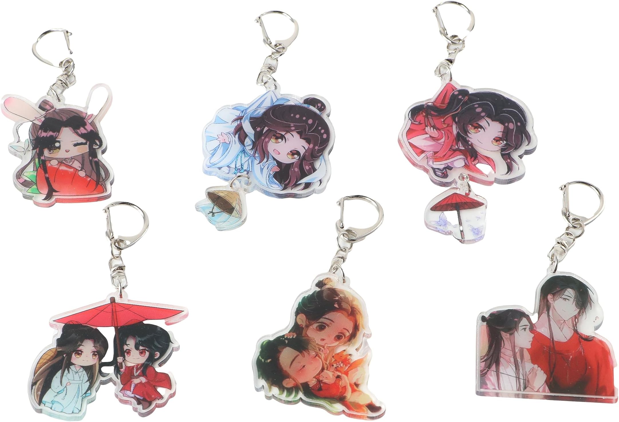 Kopida6Pcs Anime Tian Guan Ci Fu Keychain Xie Lian Hua Cheng Cosplay Pendant Keyring Double-Sided Pattern Clear Acrylic Keychain, White, 6x6cm