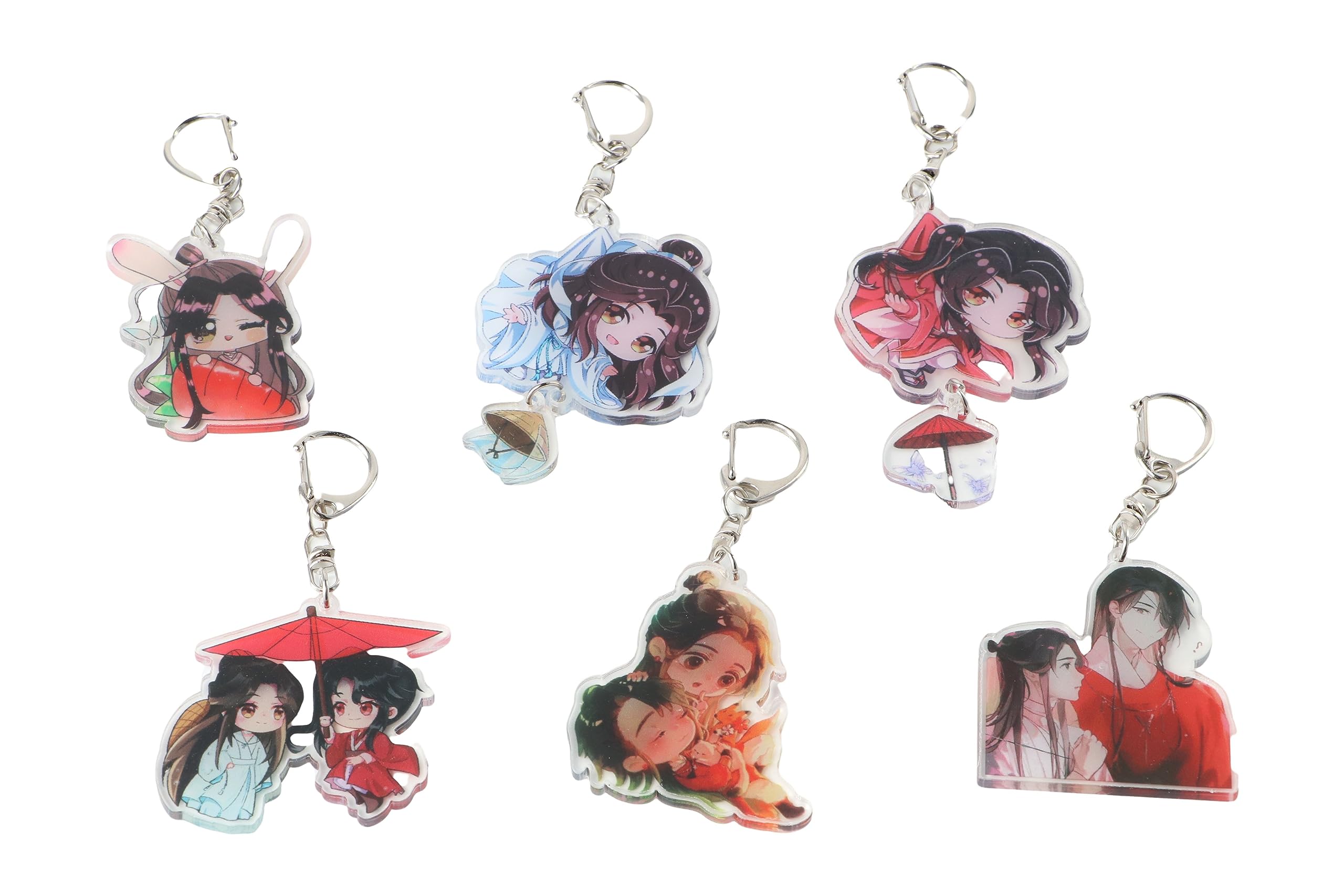 Kopida6Pcs Anime Tian Guan Ci Fu Keychain Xie Lian Hua Cheng Cosplay Pendant Keyring Double-Sided Pattern Clear Acrylic Keychain, White, 6x6cm