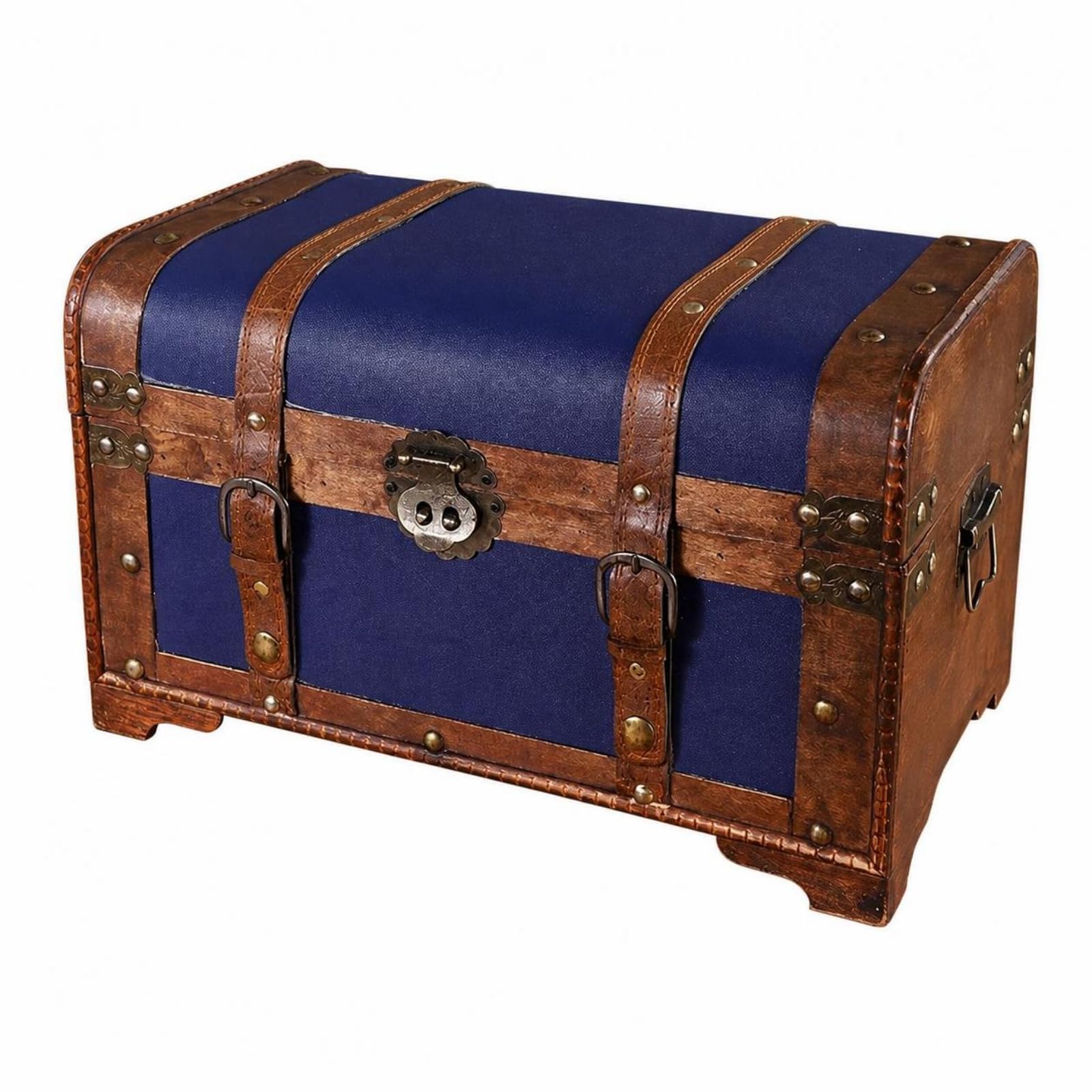 Baúl de Almacenamiento Vintage Arcón Caja Decorativa con Tapa con Bisagras Cierre Seguro Laterales Textura Envejecida y Detalles Remachados Adecuado para Dormitorio Salón Estudio , Azul , Grande