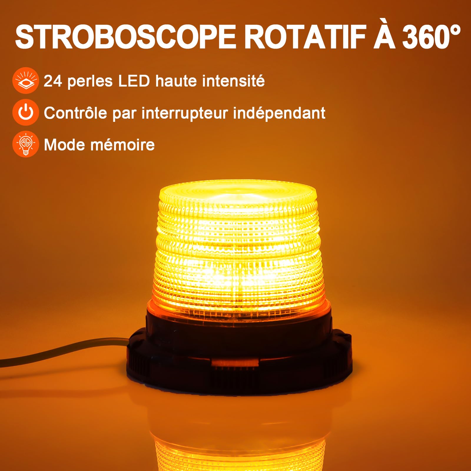 AnTom Gyrophare LED 12V 24V Jaune avec Fonction d'Alerte Vocale, Lumière d'Avertissement, Câble de 3 Mètres et Double Interrupteur pour Camion, Tracteur, SUV, Voiture de Golf, Véhicules d'Urgence